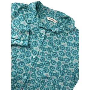 Woolovers Teal Geometric Floral Modal Cotton Button Down Shirt Womens Large L